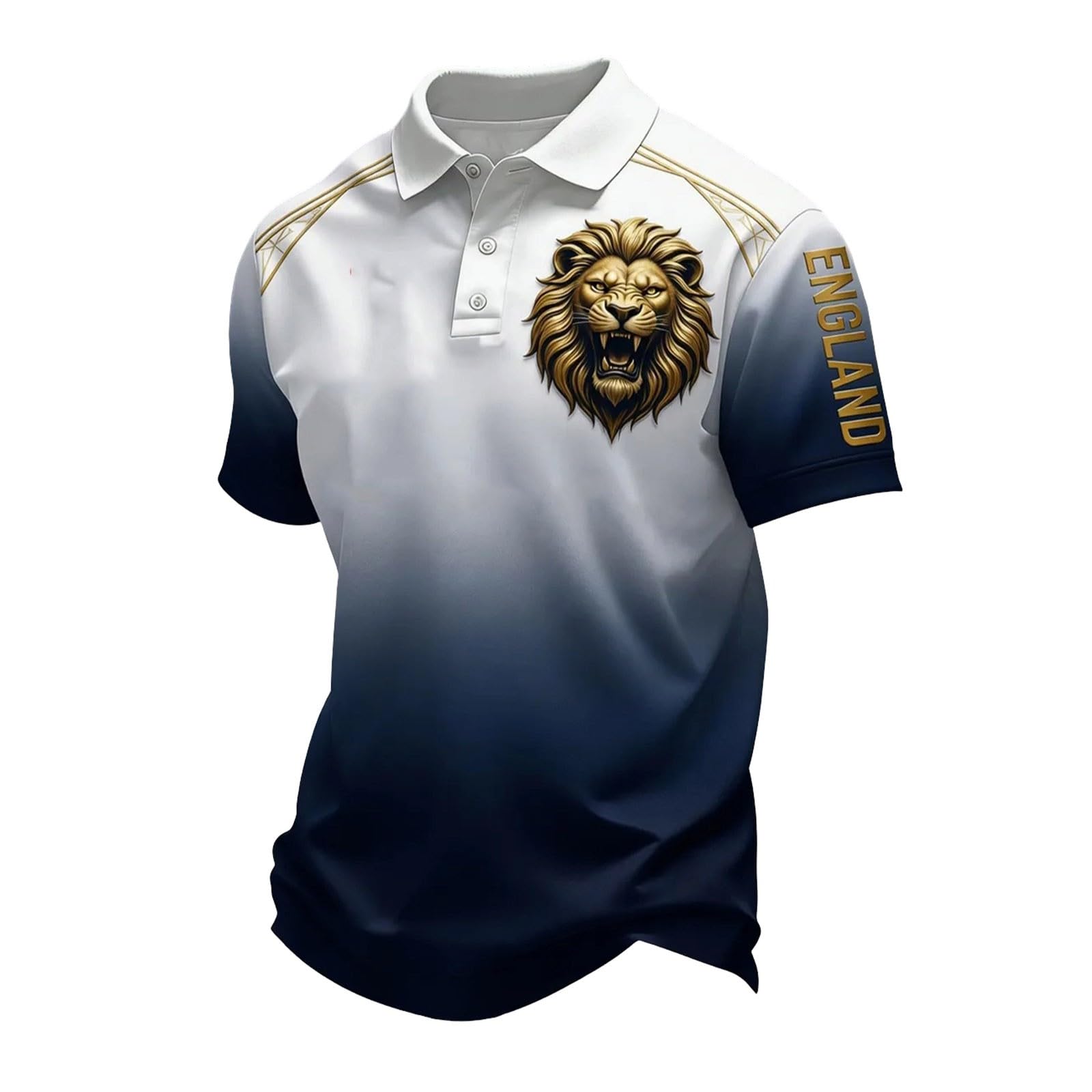Men's England Football Shirt 2026 Short Sleeve Collared Polo Shirts Football Jersey Lightweight Breathable Stretch Athletic Tshirts Lion Themed England Polo Shirts for Men (017-Grey, XL)