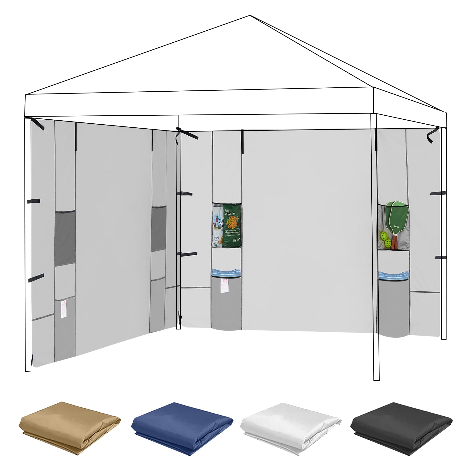 KAMPKEEPER Lot de 2 Parois Latérales 183 x 305 cm pour Tonnelle Pliante, Polyester 210D Imperméable UV 99%, avec 4 Poches, Montage Rapide, Compatible Barnum Pop Up à Pieds Droits