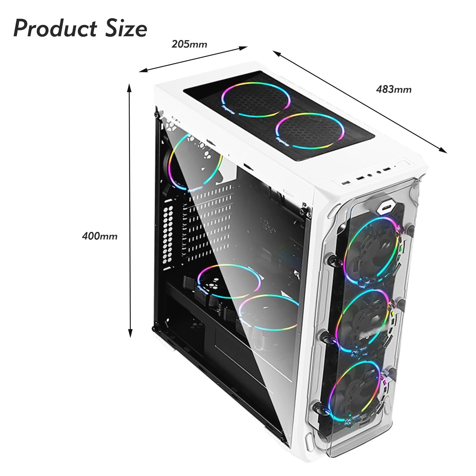 Obudowa do gier komputerowych, Obudowa Mid-Tower ATX/M-ATX/ITX, 8 wentylatorów, Obsługuje chłodzenie wodne, Dwustronny panel akrylowy, Górny panel I/O, USB3.0