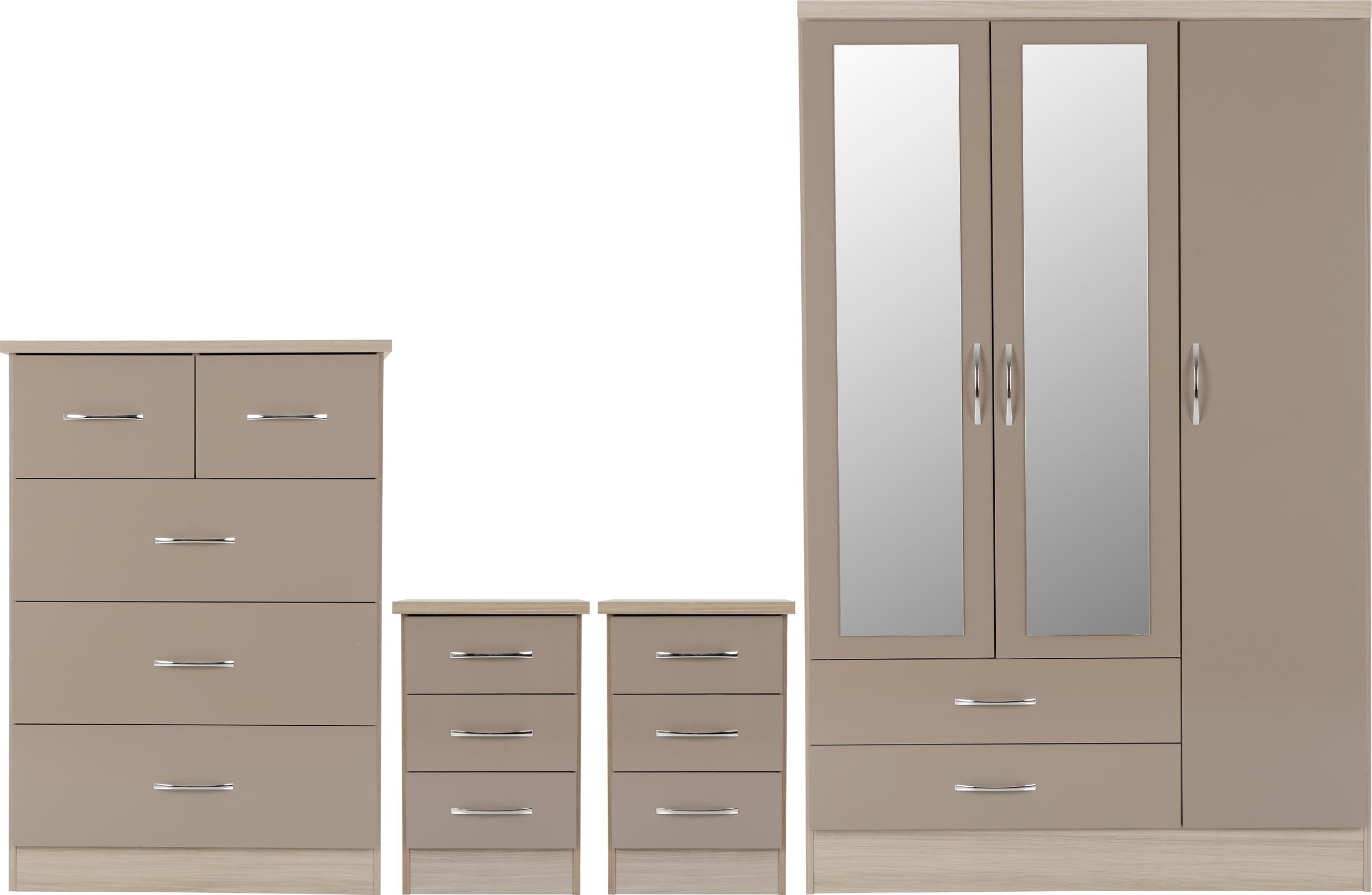 B&Q -  Nevada 3 Door 2 Drawer Mirrored Wardrobe Set Oyster Gloss
