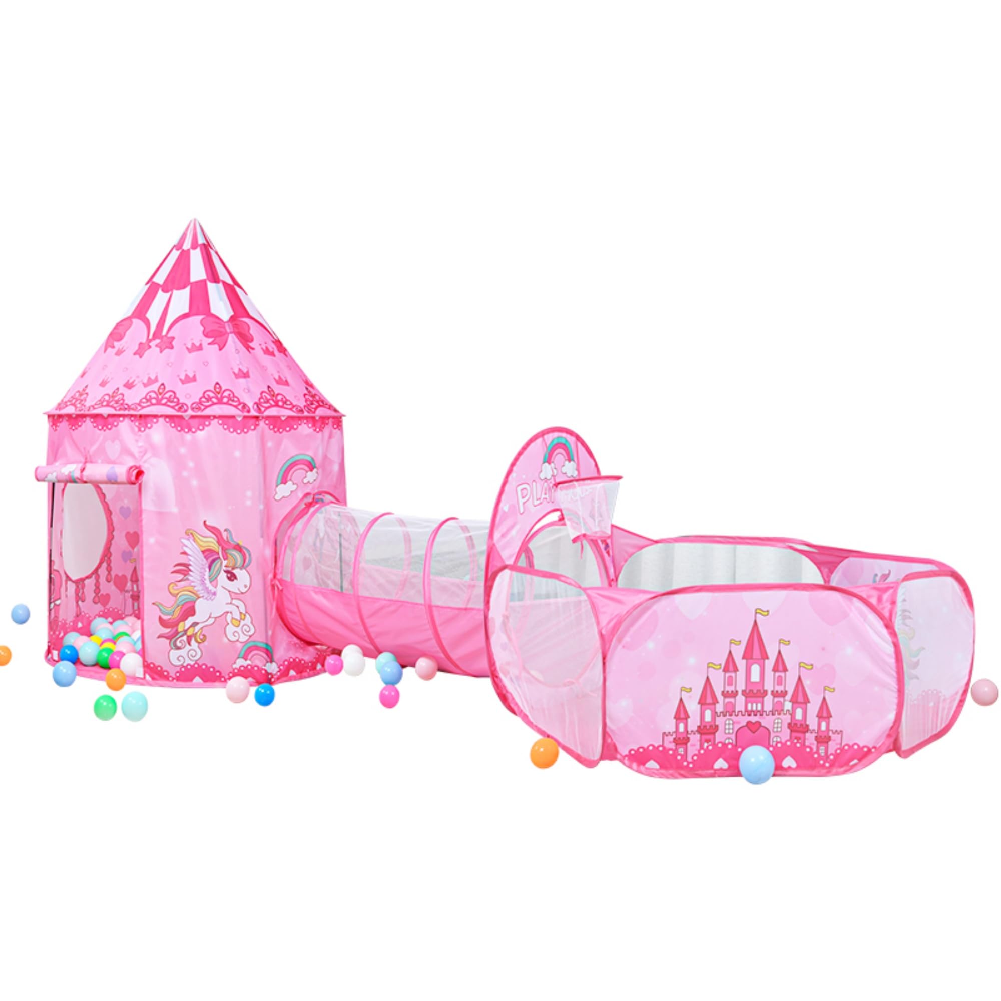 Tienda de campaña Infantil, Castillo Princesa 3 en 1 con Tienda, Túnel y Piscina de Pelotas