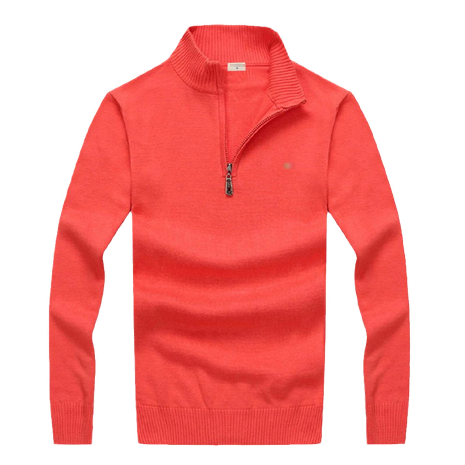 Pull col roulé homme Kelsiop rouge pastèque en pur coton brodé avec demi-zip XL