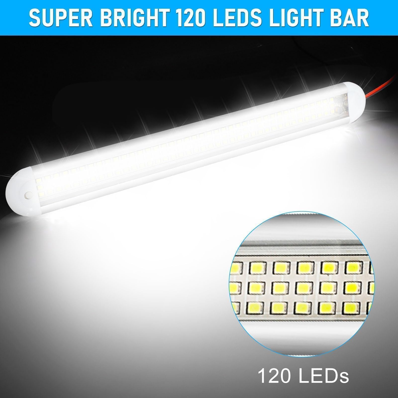 Linkstyle Barra LED Interna 12V 120LED 6000K Con Interruttore - Luce Bianca Per Camper, Auto, Furgone, Barca - Confezione Da 2 - 2