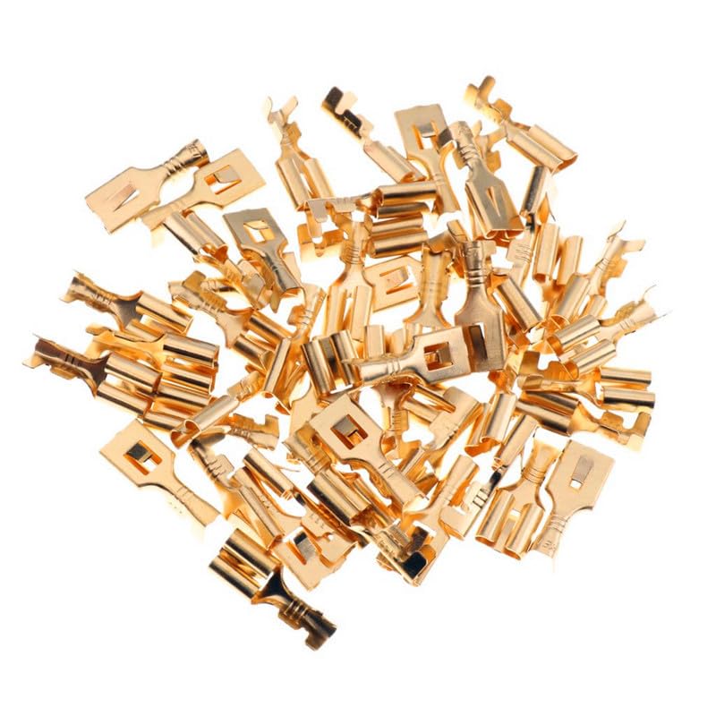 25PCS 9.5mm Brass Female Spade Connectors – Insulated Crimp Terminals for Electrical Wire, Cable Locking Automotive Electrical Terminal Set