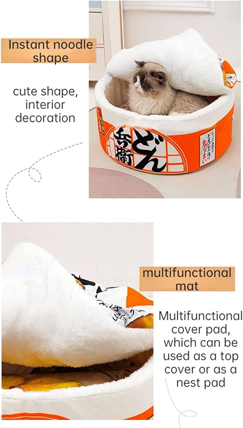Cat Nest Instant Noodle Shape Cat House Cat Sofa Bed Cute and Comfortable Pet Cat House Detachable Multifunctional Soft Pet Bed Suitable for Cats and Dogs Applicable to All Seasons (S,Red)