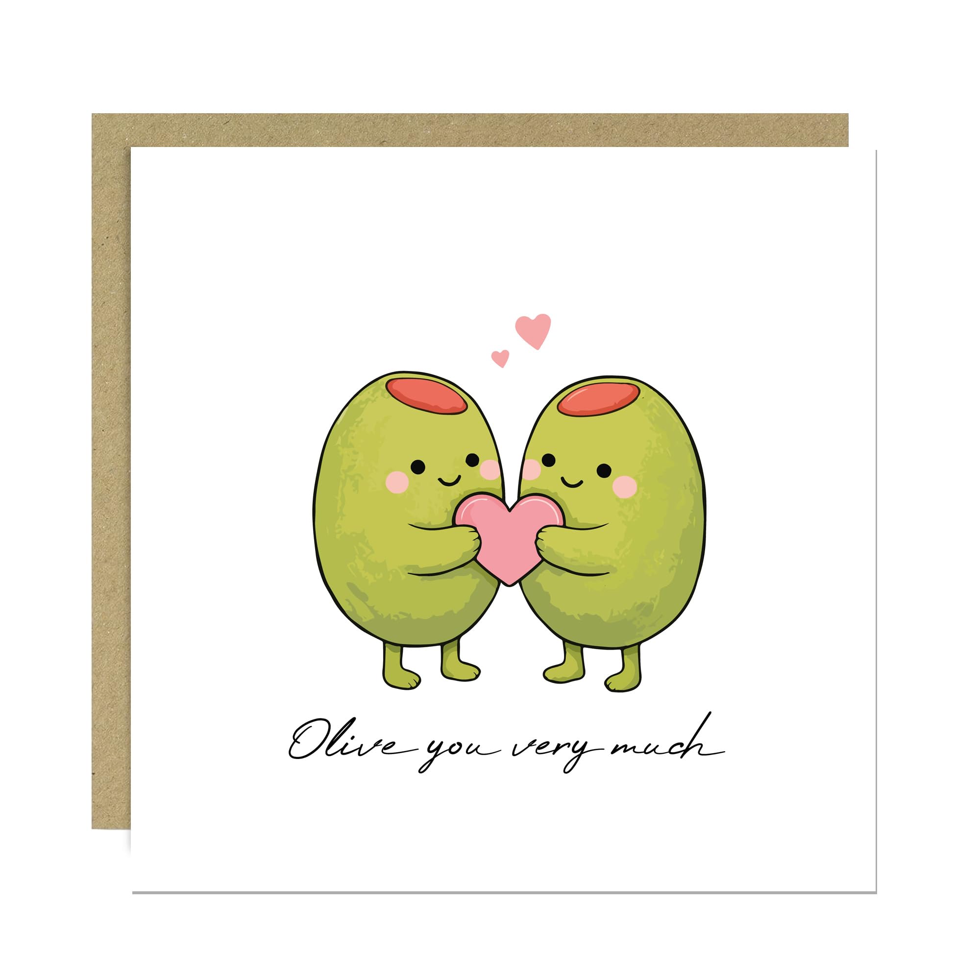 RED OCEAN Valentines Card, Valentines Day Card, I Love You Beary Much, Card For Boyfriend, Girlfriend, Husband, Wife, Card For Anniversary With Kraft Envelope (14cm x 14cm, Olive You Very Much)