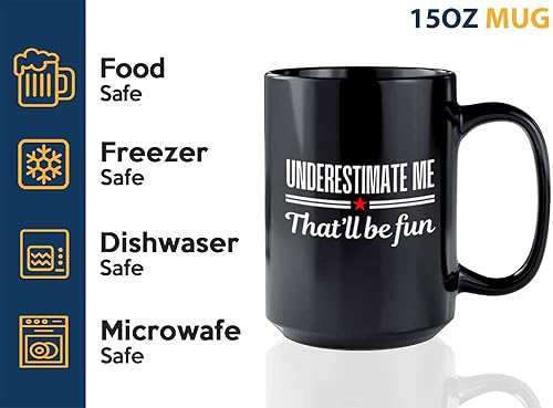 Miniatura 4 de Bubble Hugs Taza de café Proud de 15 onzas, color negro, Underestimate Me That'll Be Fun - Divertida confianza de broma para hombres y mujeres, BFF