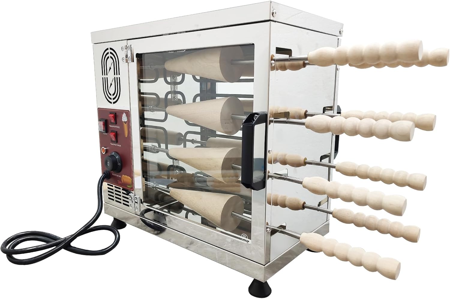Commercial Electric Chimney Cake Maker Oven Machine, 3200W 110V Ice Cream Cone Roll Grill with 16Pcs Roll Elements, 8 Seats, Stainless Steel, for Dessert Shops Bakeries Coffee Shops