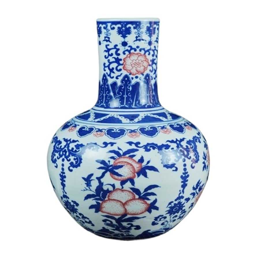 Amazon.co.jp: 陶器の花瓶 花瓶 青と白の釉薬の下塗り 赤