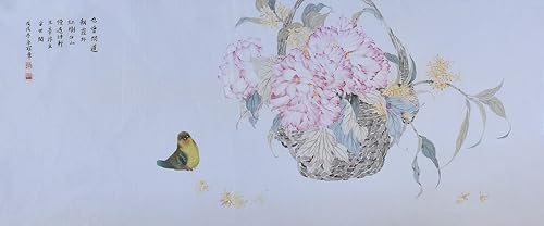 Confederate Rose Bamboo Basket Hand Painted Unframed Chinese Brush Ink Wash Watercolor Painting Drawing Picture Decorations Decor for Living Room