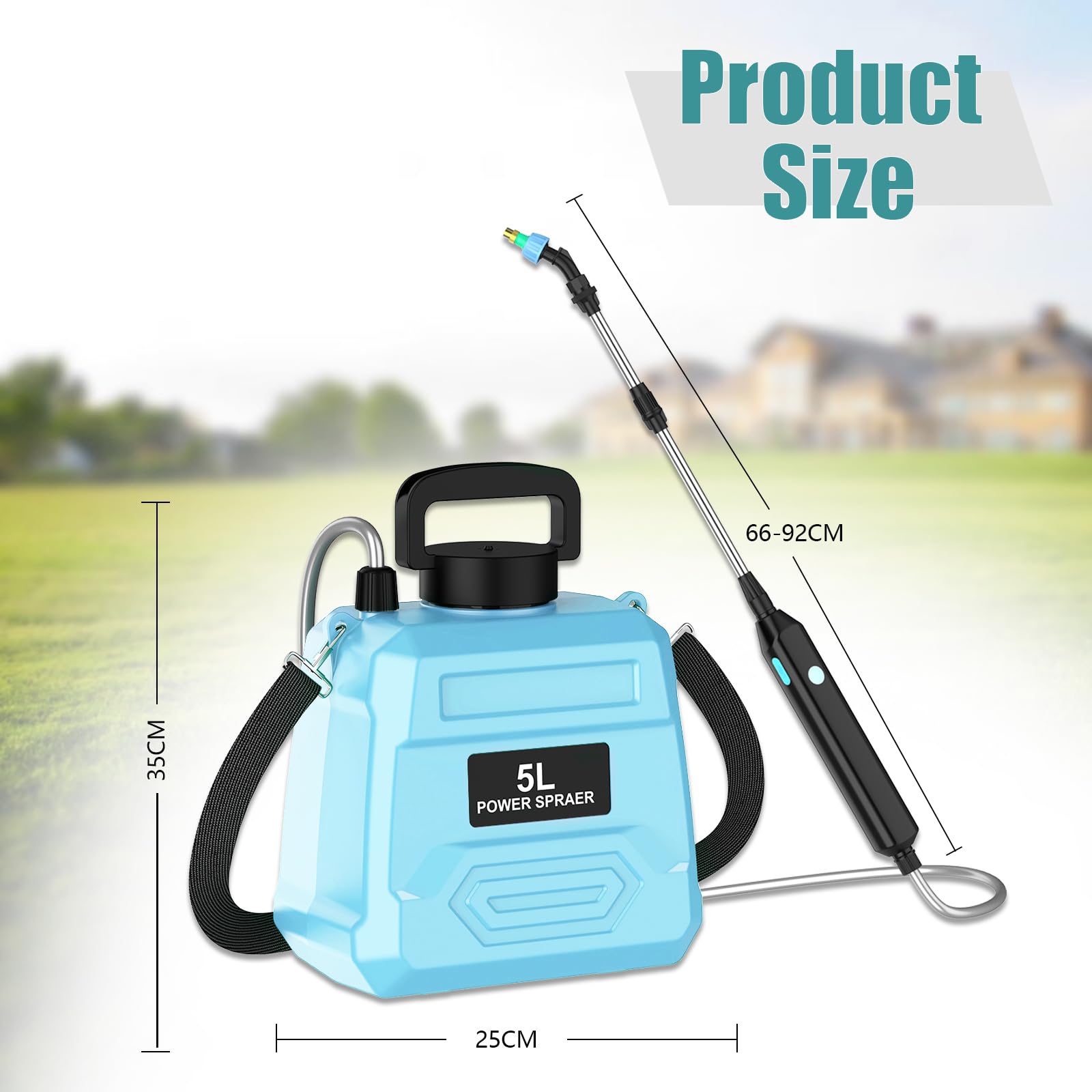 Pulvérisateur Électrique 5L Jardin, Batterie 1800mAh, 2 Vitesses, Perche Télescopique, 2 Buses, Sangle Confortable