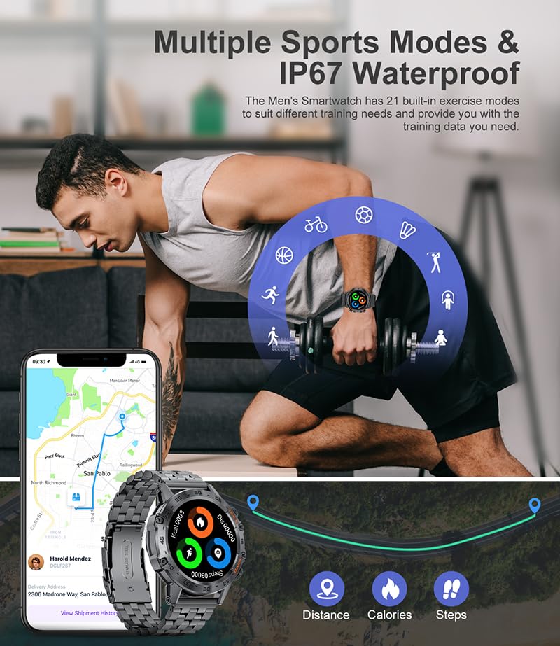 Image of SUNKTA Military Smart Watch for Men(Answer /Dial Calls),1.39''HD Touchscreen,100 Sports Modes, 5ATM Waterproof Fitness Watch,with Blood Pressure /Heart Rate /SpO2 Smart Watch for Android /iOS