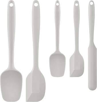 Food Grade Silicone Rubber Spatula Set, 5 Pcs BPA-Free Kitchen Cooking Baking Mixing Utensil Sets, High Heat Resistant Non Stick Dishwasher Khaki