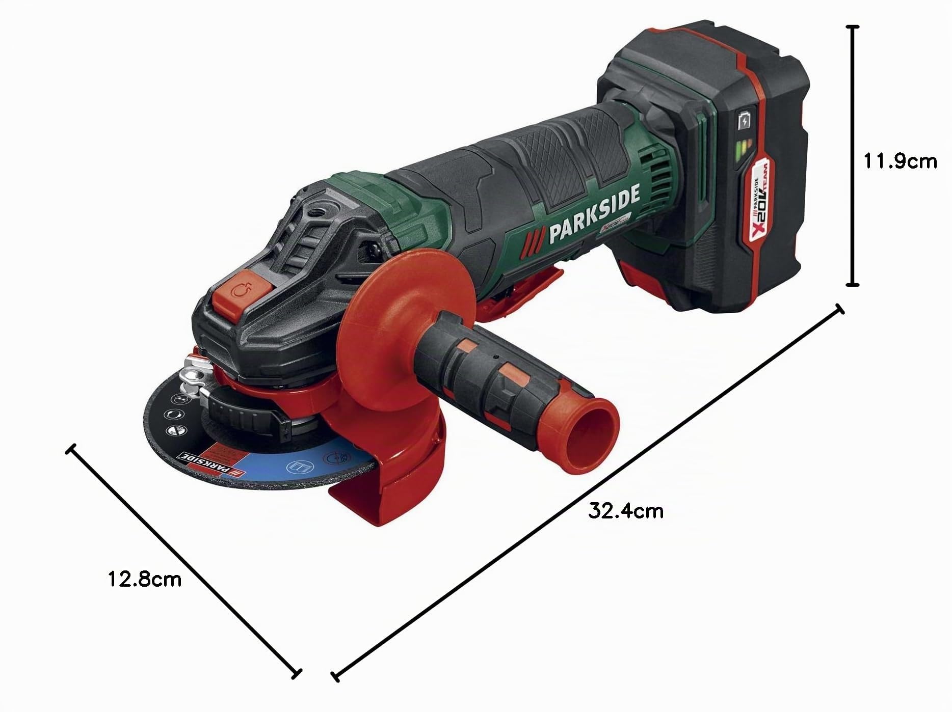 Parkside Amoladora angular inalámbrica PWSA 20-Li con batería de 4,0 Ah y cargador en maletín