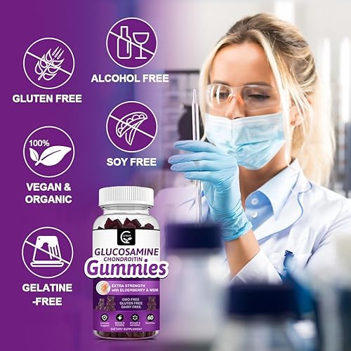 Miniatura 5 de GORNVB Gomitas de condroitina de glucosamina con MSM y saúco extra fuerte, apoyo articular, suplemento antioxidante de apoyo inmunológico para