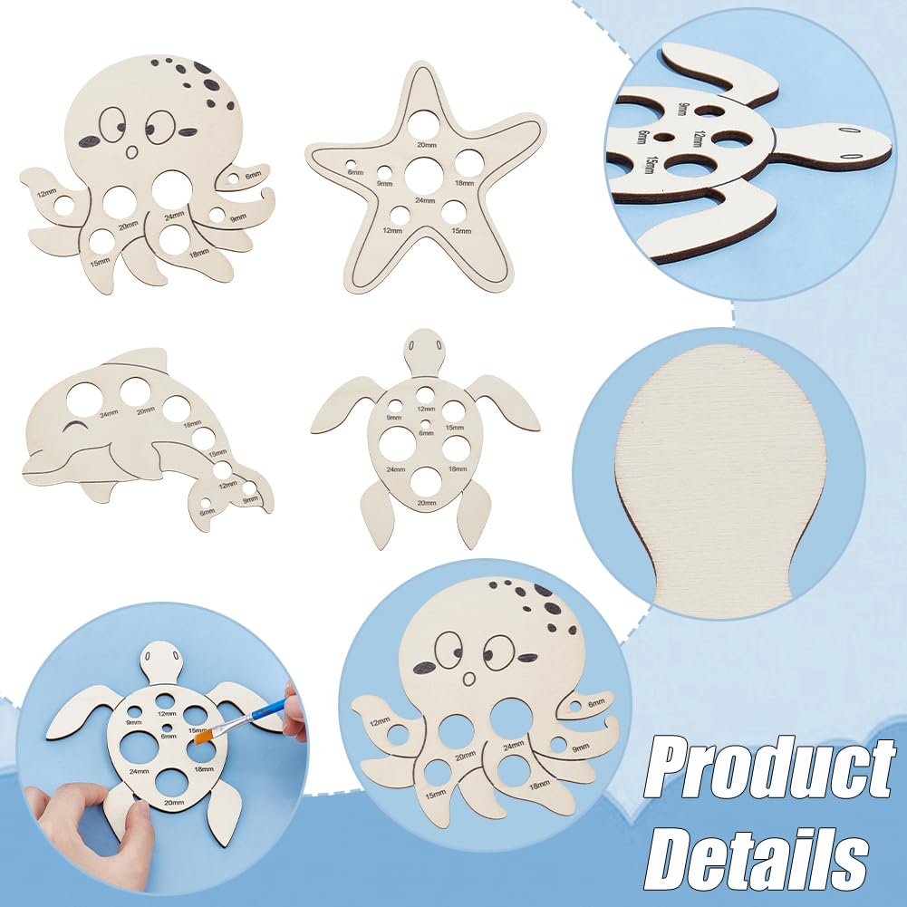 PH PandaHall 8pcs Safety Eye Tool for Amigurumi 4 Style Wood Auxiliary Tool for Attaching Safety Eyes and Washers Octopus Starfish Dolphin Turtle Insertion Tools for Crochet Stuffed Animal Eyes 6-24mm - Image 4