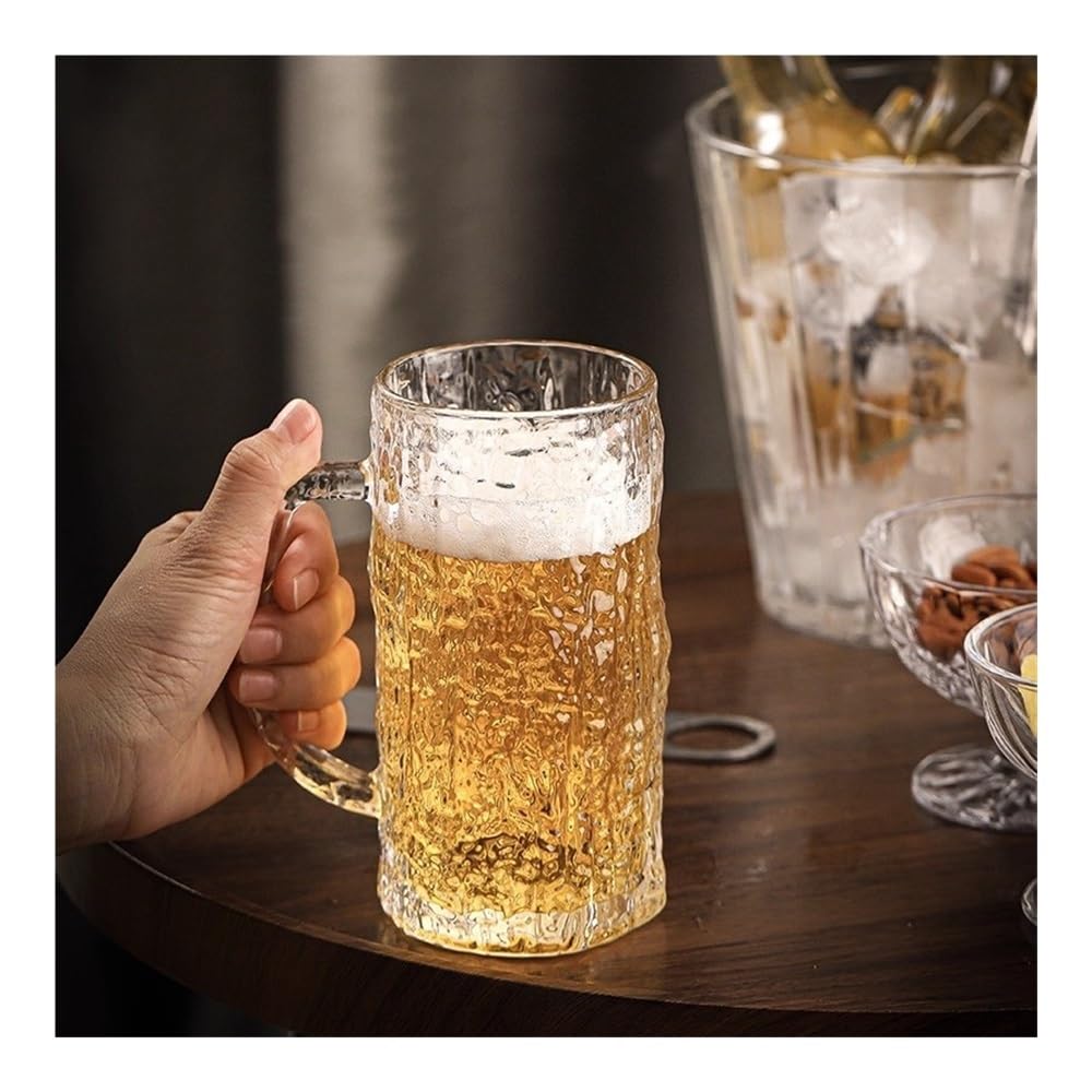 birene Glasbecher Bierkrug-Set mit 2 Gläsern, 16 oz, mit Rindenmuster, geprägt und dick