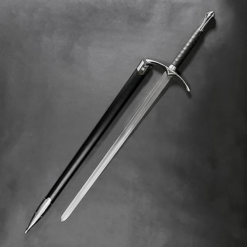 Miniatura 3 de Espada medieval de 41.25 pulgadas con una sola mano, acero al carbono de hoja opaca con vaina de madera envuelta en piel sintética, lista para no