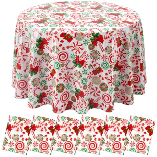Image of Ganeen 6 Pcs Christmas Candy Cane Tablecloth Red Green White Table Cover