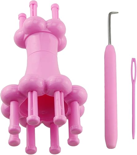 Miniatura 5 de HJ Garden 1 juego de herramientas de tejer de doble cabeza DIY carrete de tejer telar de hilo de tejer gancho de cuerda de lana, rosa