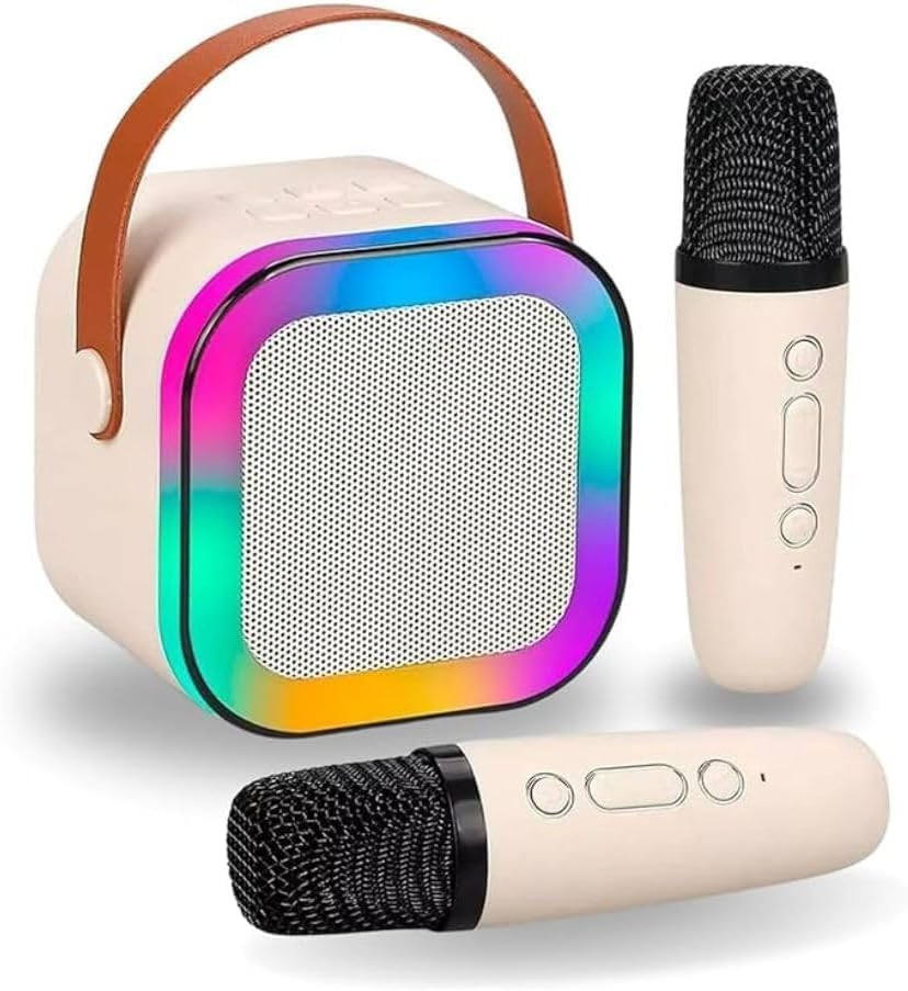 Karaoke Infantil Portátil LED Bluetooth Com 2 Microfones Sem Fio