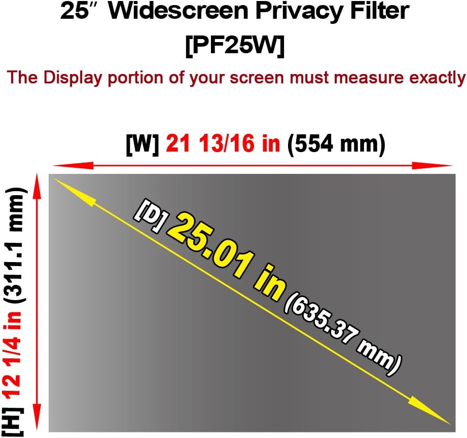 PRIVATUS Privacy Filter 25 inch Widescreen for Monitors [W 21 13/16 inch x H 12 1/4 inch (W 554mm x H 311.1mm)] Anti-Glare Privacy Screen, Anti-Spy, Anti-Scratch Protector Film for Data (PF25W)