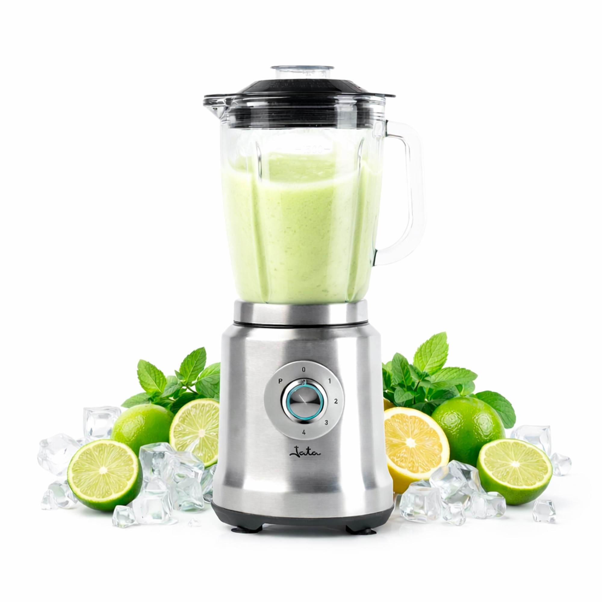 Jata JEBT1241 - Batidora de Vaso con 4 Velocidades + Pulse. 6 Cuchillas de acero inox dentadas extralargas. 1.200 W. 1,75 litros. Pica hielo. Con motor profesional. Cuerpo de acero inoxidable