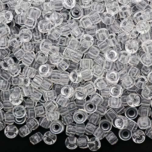 Auvoau 1000Pcs Pony Beads Bracelet 9mm Clear Plastic Barrel Pony Beads for Necklace Hair Beads for Braids Key Chain Jewelry Making (Crystal)