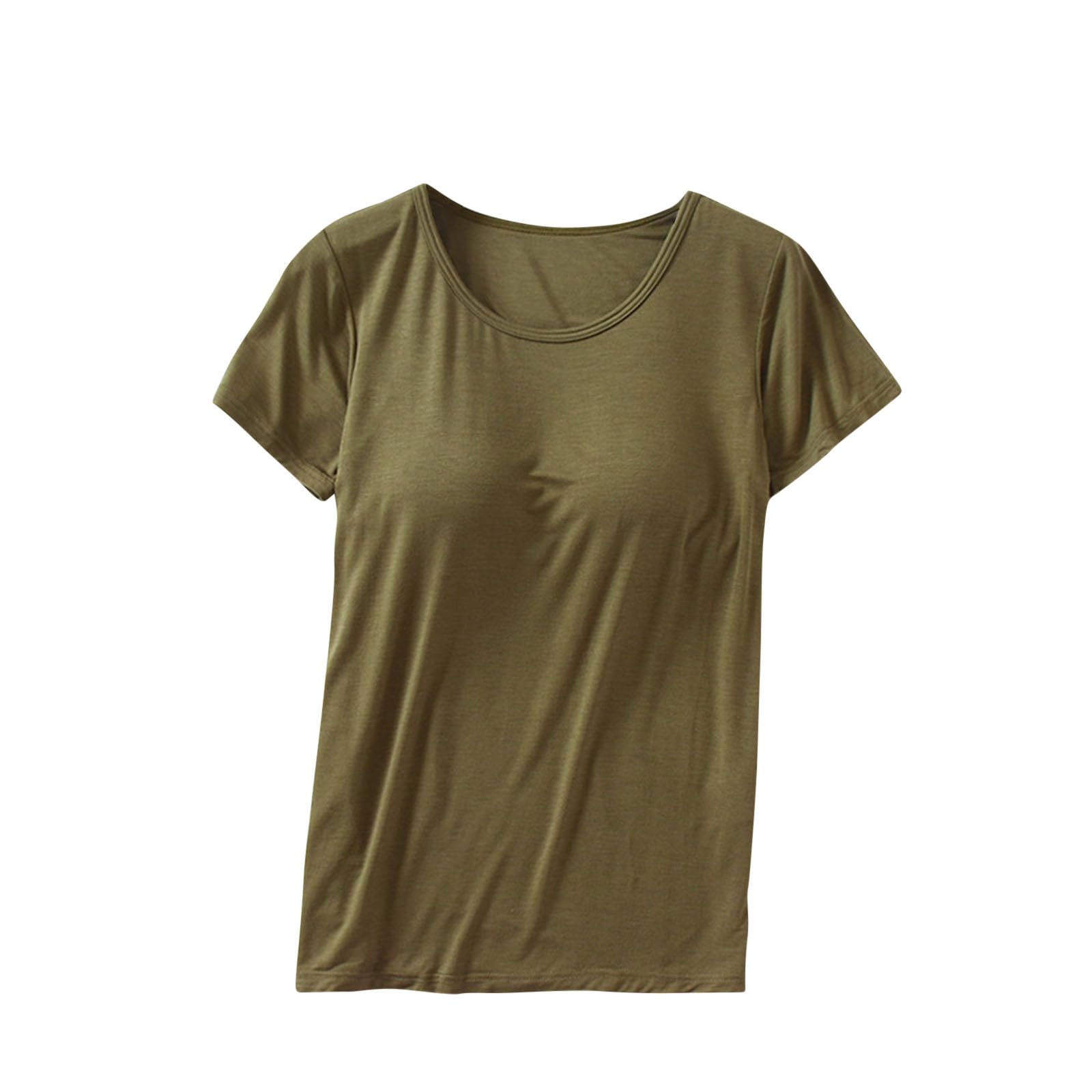 Womens Shirts with Built in Bra Short Sleeve Shirts Summer Casual Athletic Workout Yoga Shelf Bra Padded T Shirts Tops — view 12
