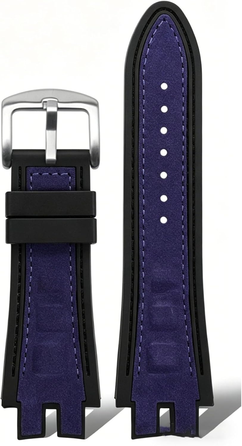 Suede Leather Watch Strap with Silicone Back, Double Convex End Replacement Band