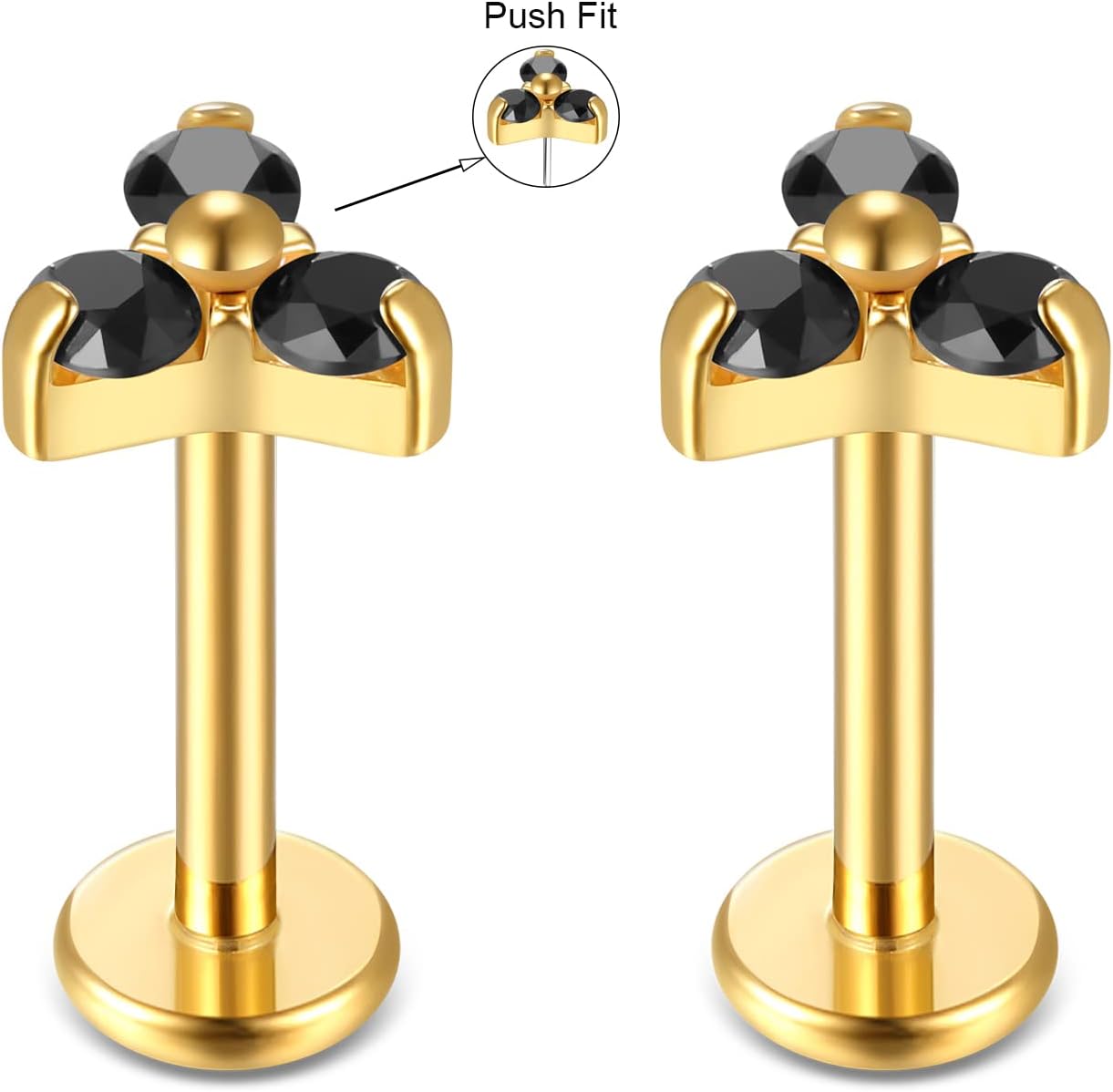 BelezaDosas G23 Titanium Labret Studs 16G Threadless Push-in Press Fit Lip Cluster Tragus Helix Lobe Conch Rook Medusa Cartilage Monroe Earring Push Back Piercing Jewelry - Image 3