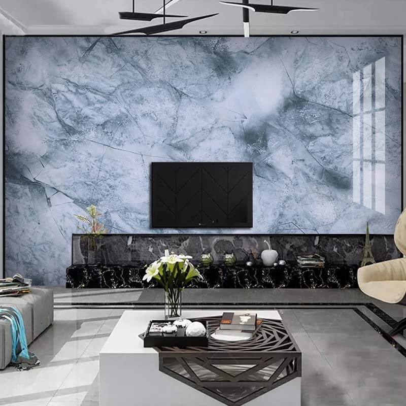 Papier peint bleu marbre effet 3D luxueux pour salon et mur TV