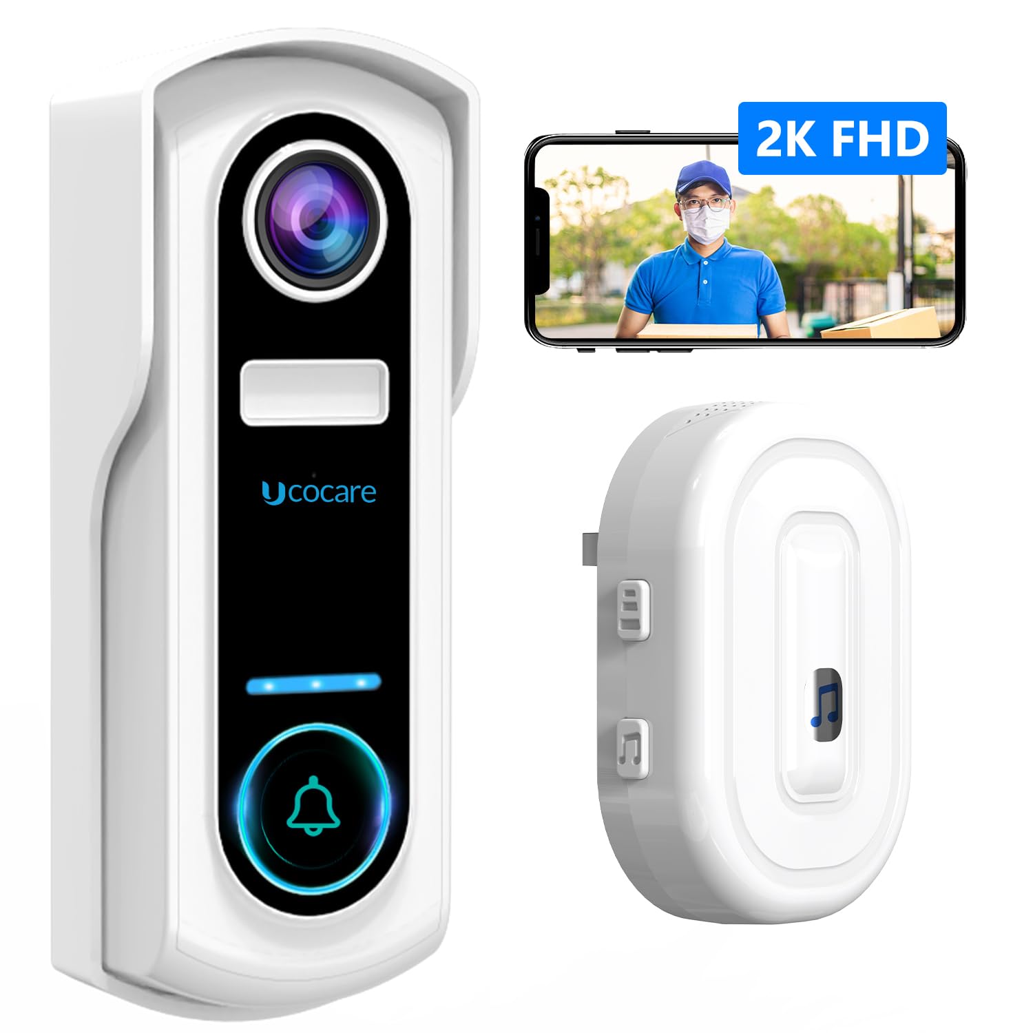 UCOCARE Timbre Inalámbrico Exterior Impermeable, 2K/4MP Timbre con Camara, Videoportero Inalámbrico Exterior Impermeable, Detección Humana PIR, IP67, SD y Almacenamiento en la Nube
