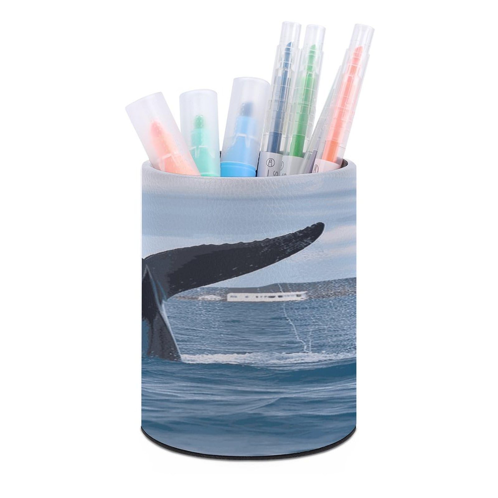 LDGSUPH Whale Tail Round Pen Holder Leather Pen Cup Pencil Cup Pen Organizer Pencil Holder for Desk Organizer Pencil Organizers Makeup Brush Holders for Home Office Gift