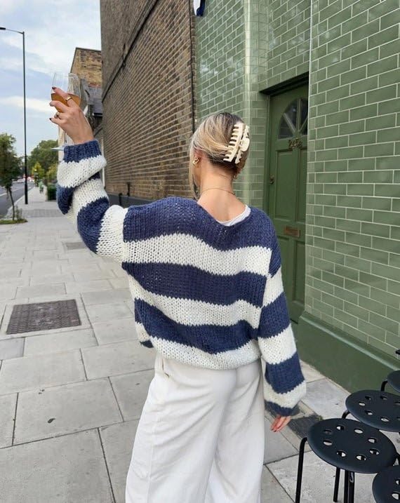 Women's 2024 Fall Winter Striped Sweater Casual Long Sleeve Crew Neck Pullover Tops Ribbed Knit Jumper Tops4