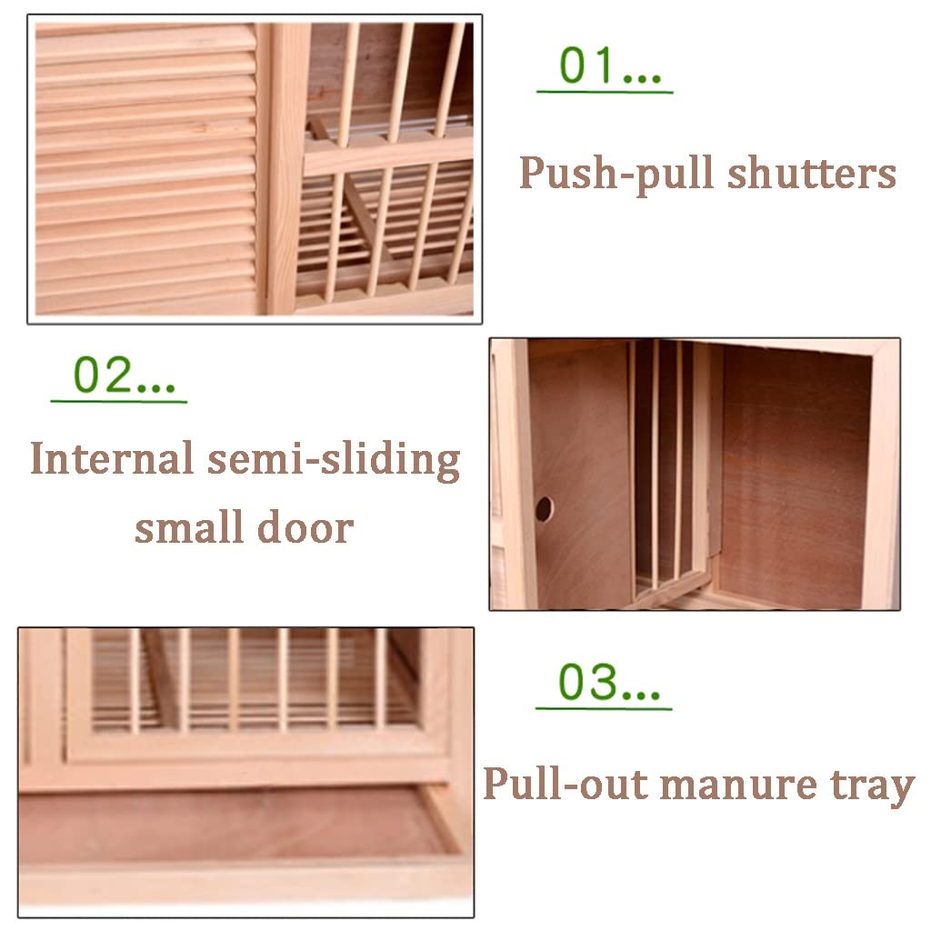 Jaula Para Pájaros Con Persianas Opacas, Jaula Para Palomas De Madera Maciza, Gallinero Para Palomas De Cría, Caja Nido Con Bandeja Para Heces, Caja De Apareamiento Con Puertas Corredizas(Natural,70*4
