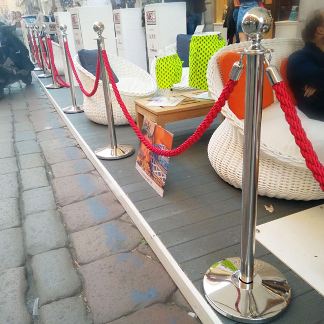 Danieli - Cordone Intrecciato 2 Metri per Colonnine Segnapercorso. Corda Intrecciata con Moschettone in Metallo Cromo Lucido. Adatto per Teatri, Musei ed Eventi. (Rosso)