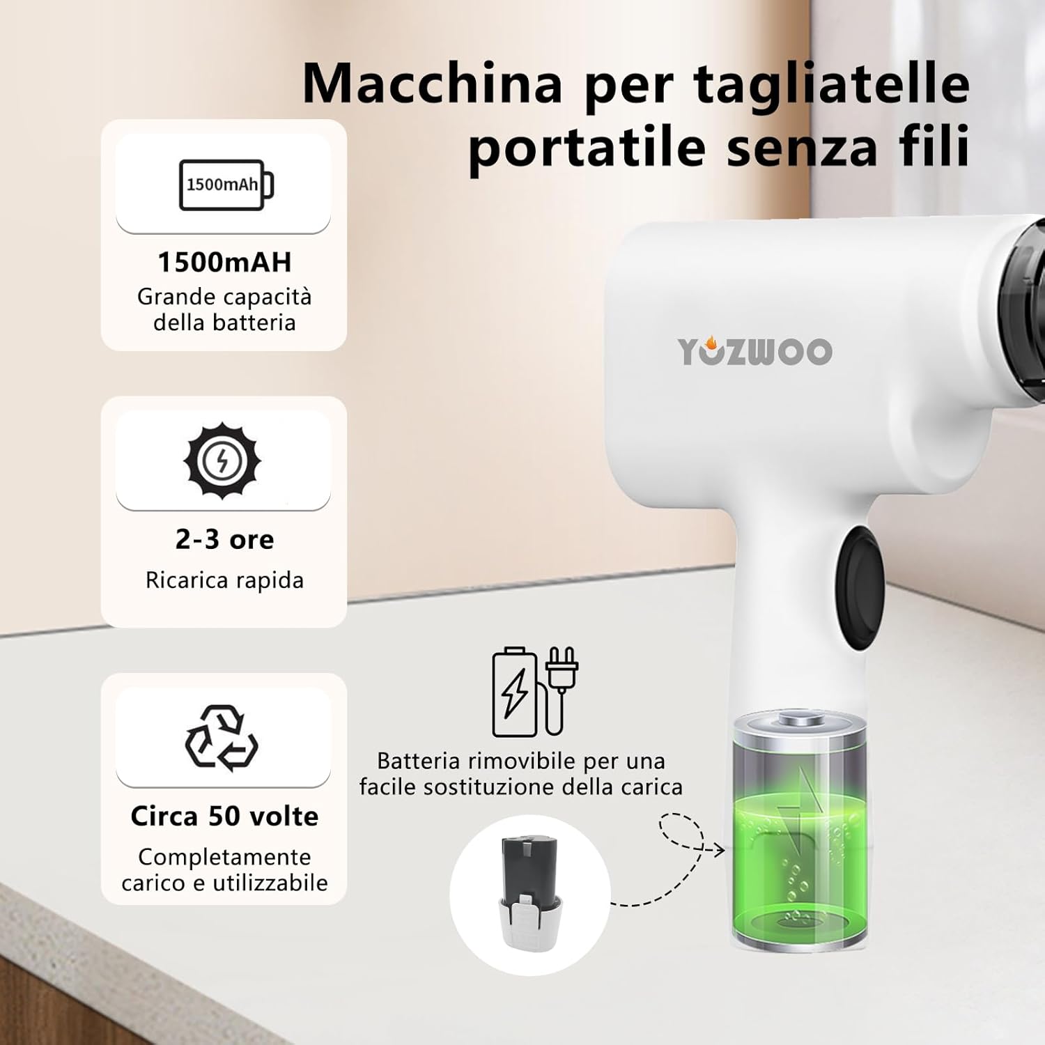 YOZWOO Pasta Maker Machine Pasta Extruder Pasta Gun Electric Noodle Maker Portable Handheld Noodle Maker Pasta Attachment Noodle Press for Homemade Pasta and Sausage(White)