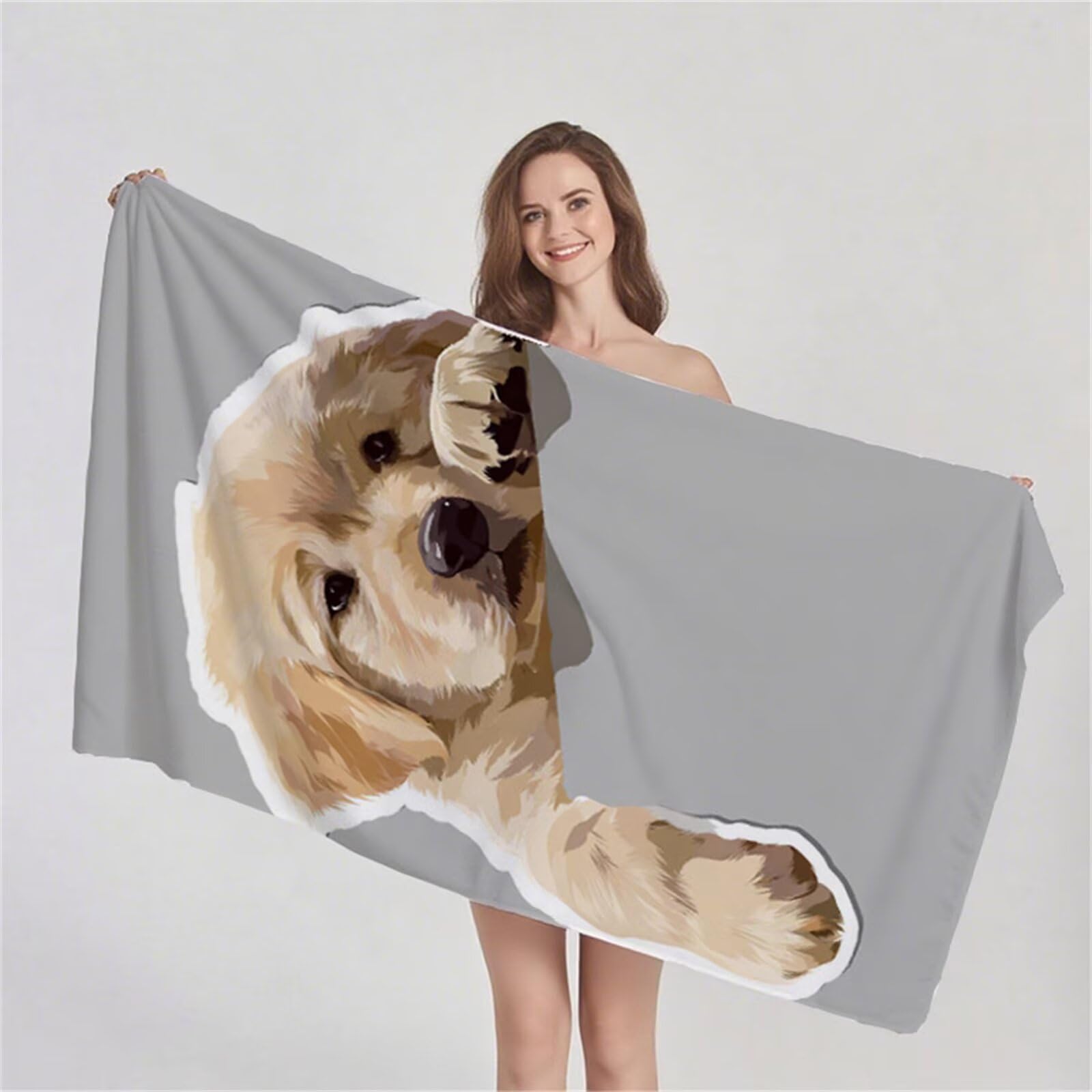 Serviette de Plage XXL 75x150 cm, Serviette Microfibre Serviettes de Bain Anti Sable Léger et séchage Rapide Absorbante Doux Tapis de Plage, avec Sac pour Sport, Voyages, Cadeau (Chien Gris) G1-31