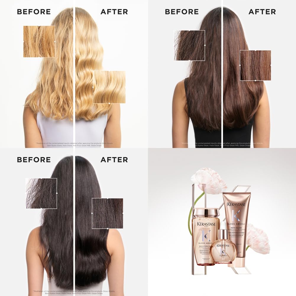 Kérastase Gloss Absolu Refillable Shampoo for All Hair Types with Glycolic Acid, Hyaluronic Acid & Wild Rose 500ml - Image 3