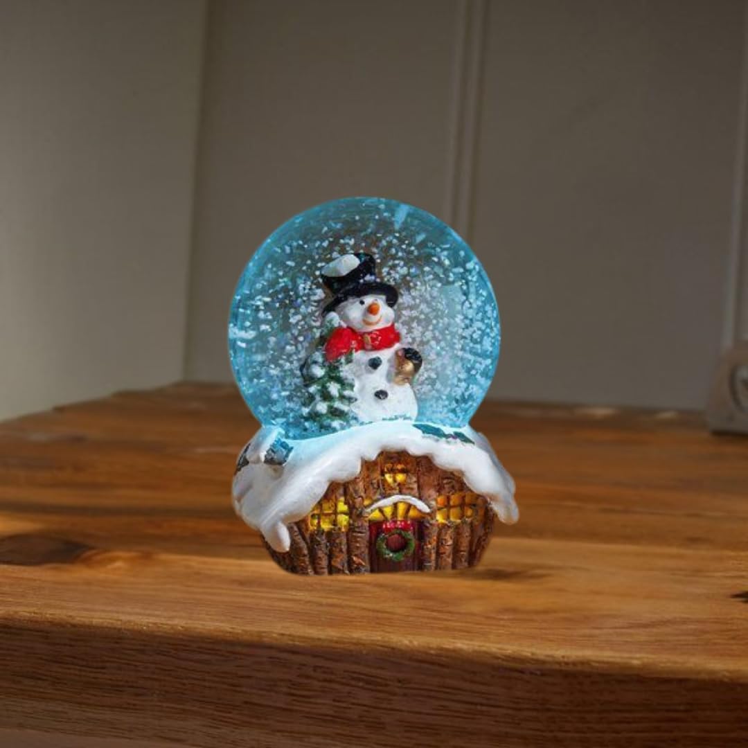 Marco Paul Interiors Snowman Marco Paul 9Cm Light Up Christmas Snow Globe Battery Operated Glitter Shaker With Colour Changing Leds Small Festive Ornament And Novelty Xmas Home Decoration