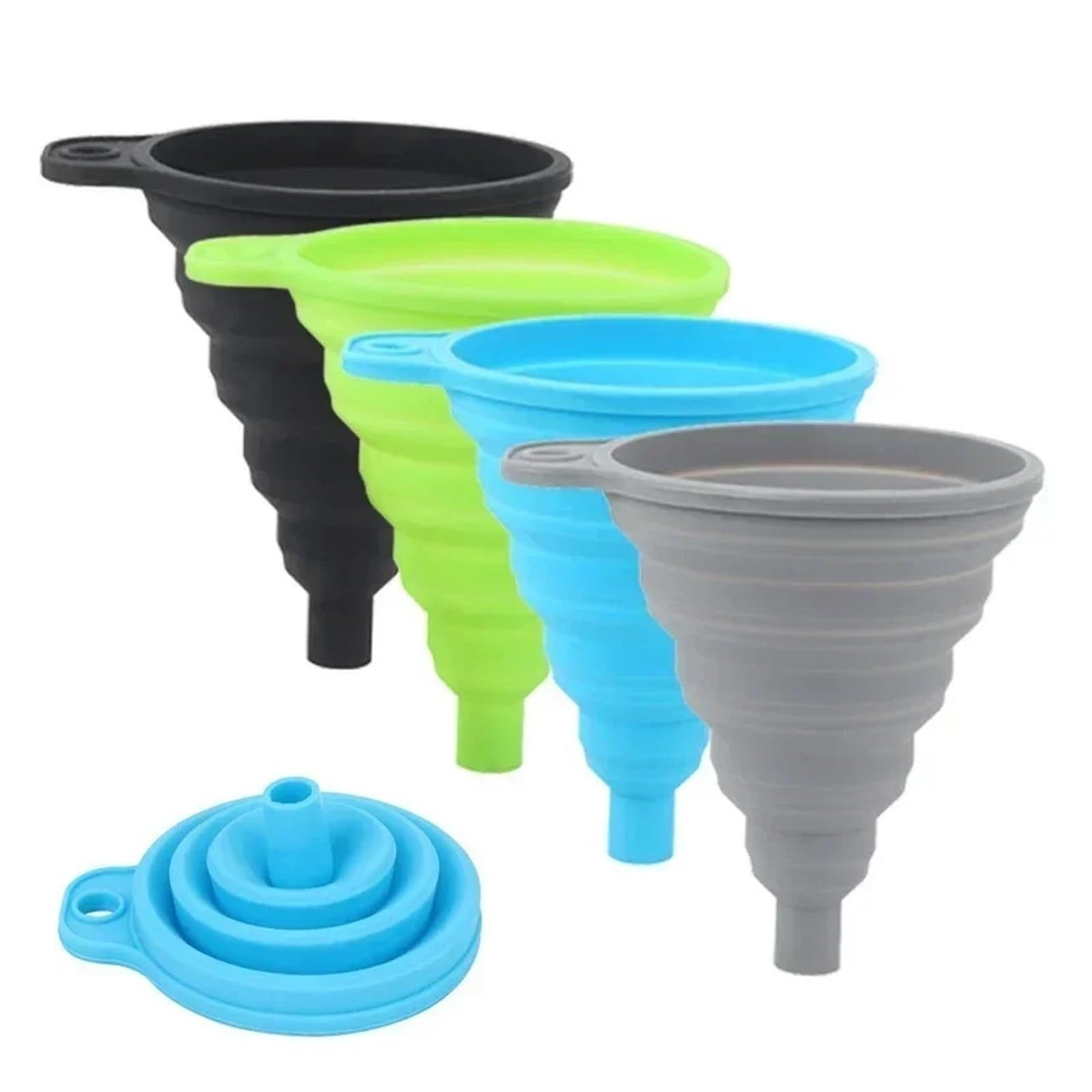 Embudo de silicona plegable para cambio de líquido de aceite de motor de coche, gasolina, lavadora | Azul