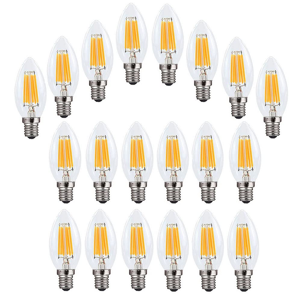 Ruihua E14 6W Dimmbare Warmweiß 2700K LED Filament Glühbirne,600LM Retro Kerzenbirne C35 Kleine Energiesparende Edison Spirale LED Lampen,20 Stück