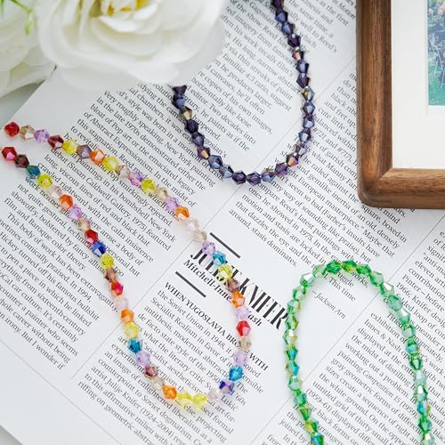 Image of 6mm Bicone Beads for Jewelry Making, Lucky Goddness 750 Pcs Glass Crystal Beading Kits for Bracelets Suncatcher Crafts