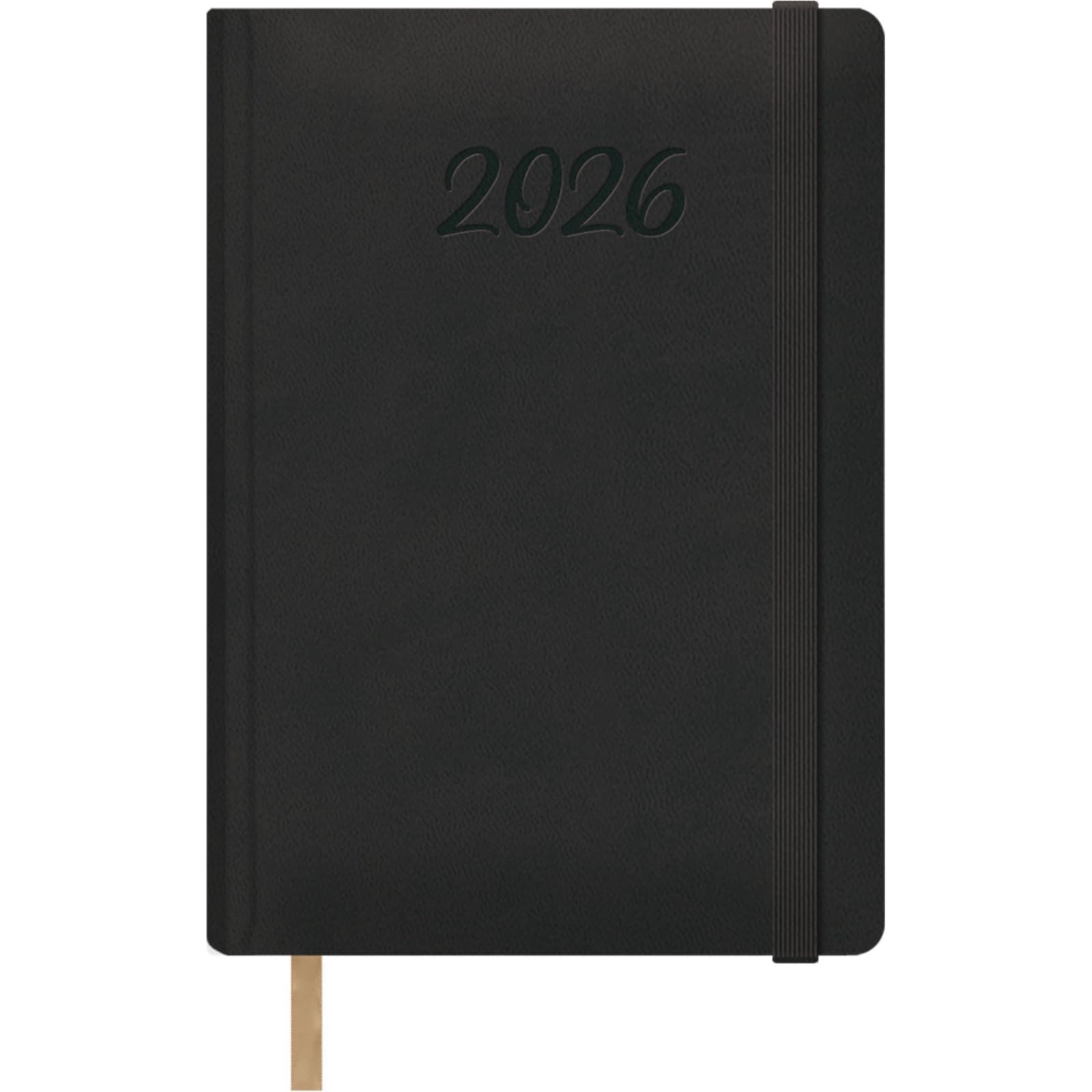 Dohe - 2026 Daily Planner – Day per Page, A5 (15x21 cm), Hardcover Leatherette, Elastic Closure, Bookmark, 12 Months January to December, Annual Planner in Spanish – Samba Black
