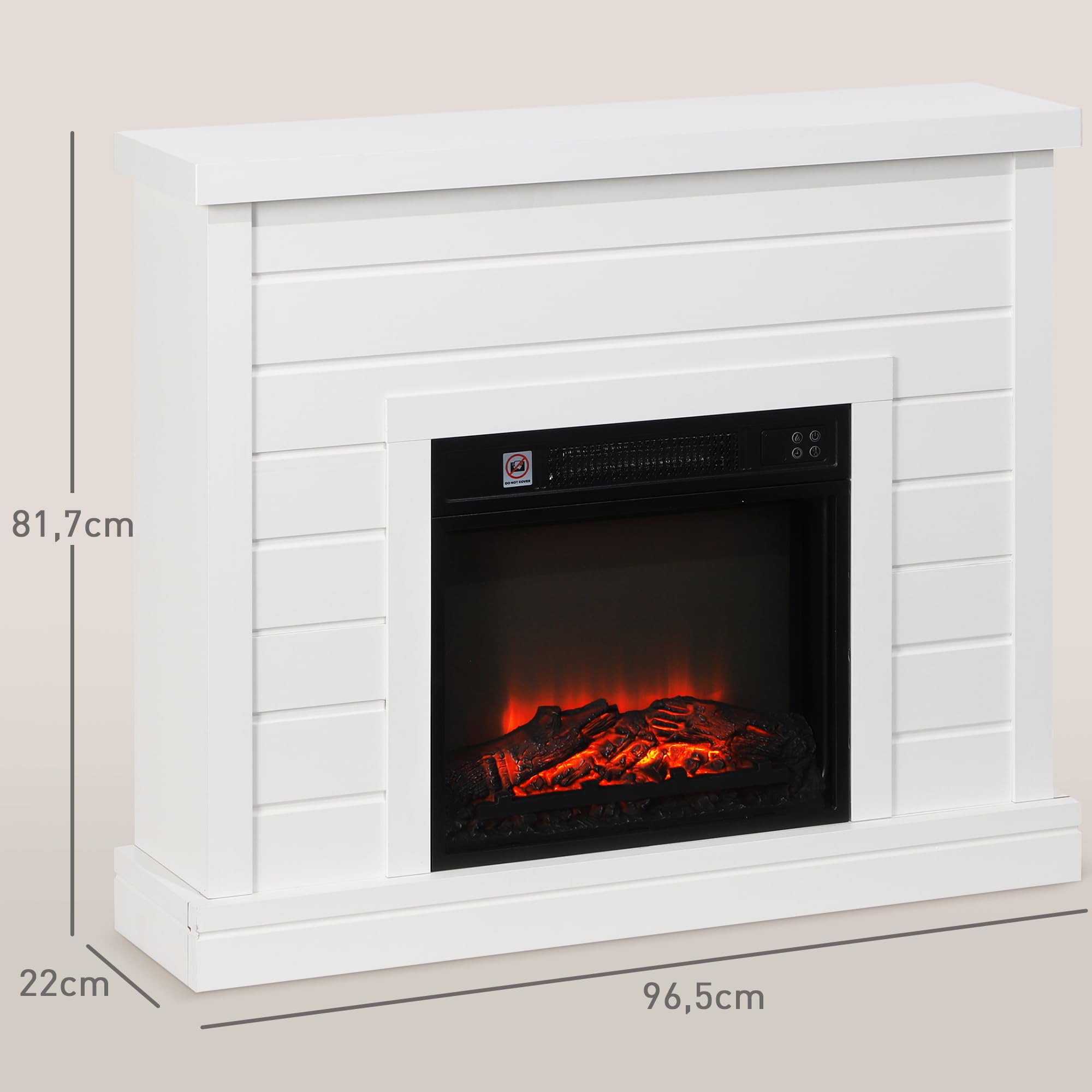 HOMCOM Chimenea Eléctrica, Chimenea Decorativa con Efecto de Llama, Calefacción 1800 W, Control Remoto, Temporizador Semanal, Protección contra Sobrecalentamiento, Blanco