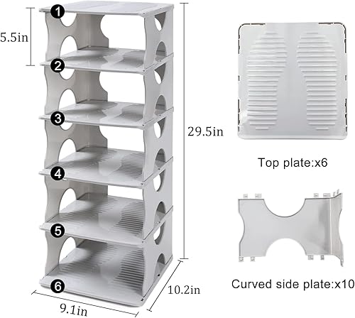 Miniatura 13 de Zapatero de 6 niveles, organizador apilable de almacenamiento de zapatos para entrada de dormitorio, zapatero ajustable, estante organizador