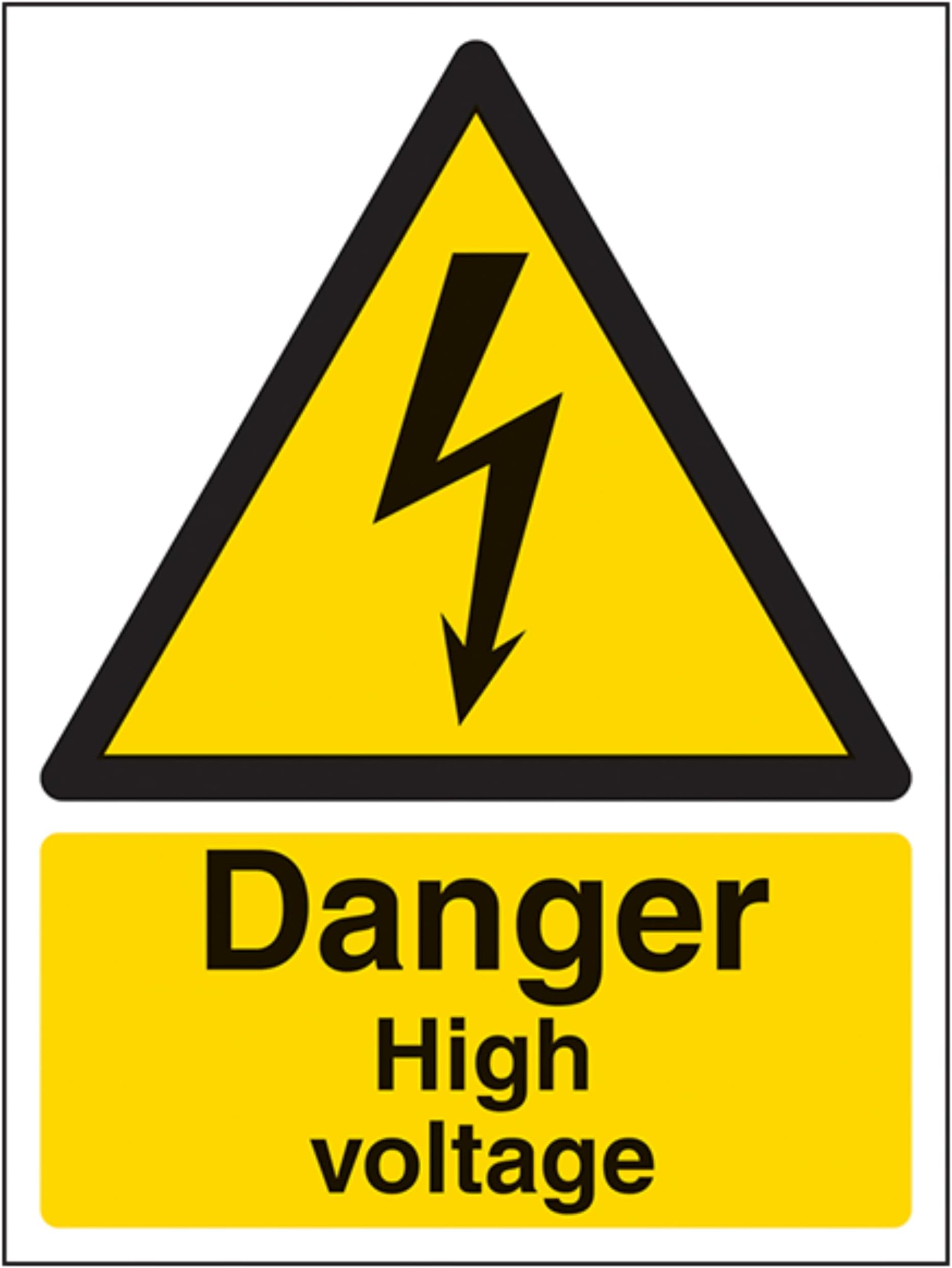 V Safety 68003AN-S Danger High Voltage Warning Sign - Portrait - 150mm x 200mm - Self Adhesive Vinyl, Black/Yellow