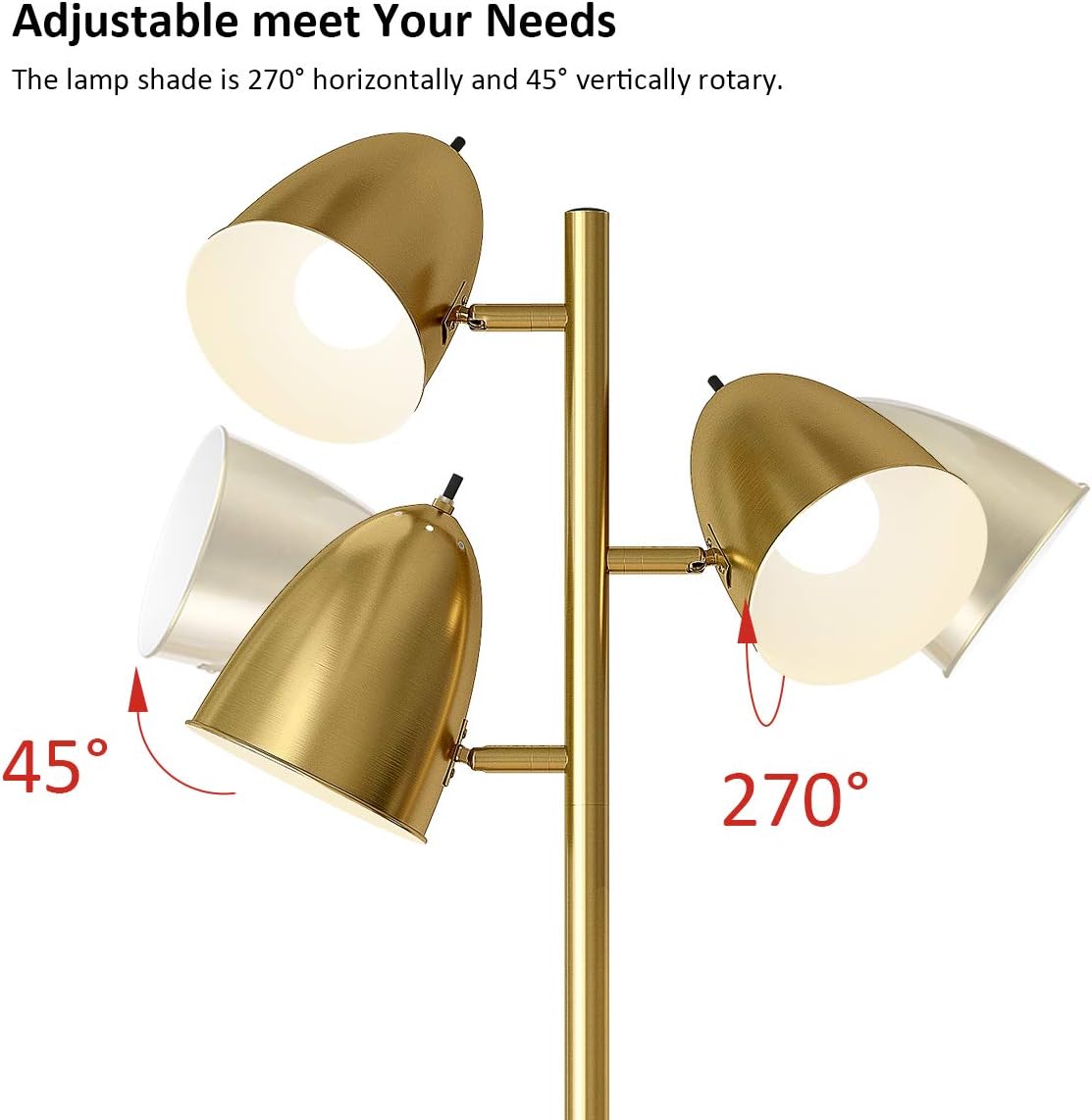 Blасk Frіdау - 80% оƒƒ OYEARS LED Reading Floor Lamp for Living Room Mid Century Modern 68.5” Adjustable 3 Light Tree Antique Brass Tall Standing Lamp 3 LED Bulbs Included Gold