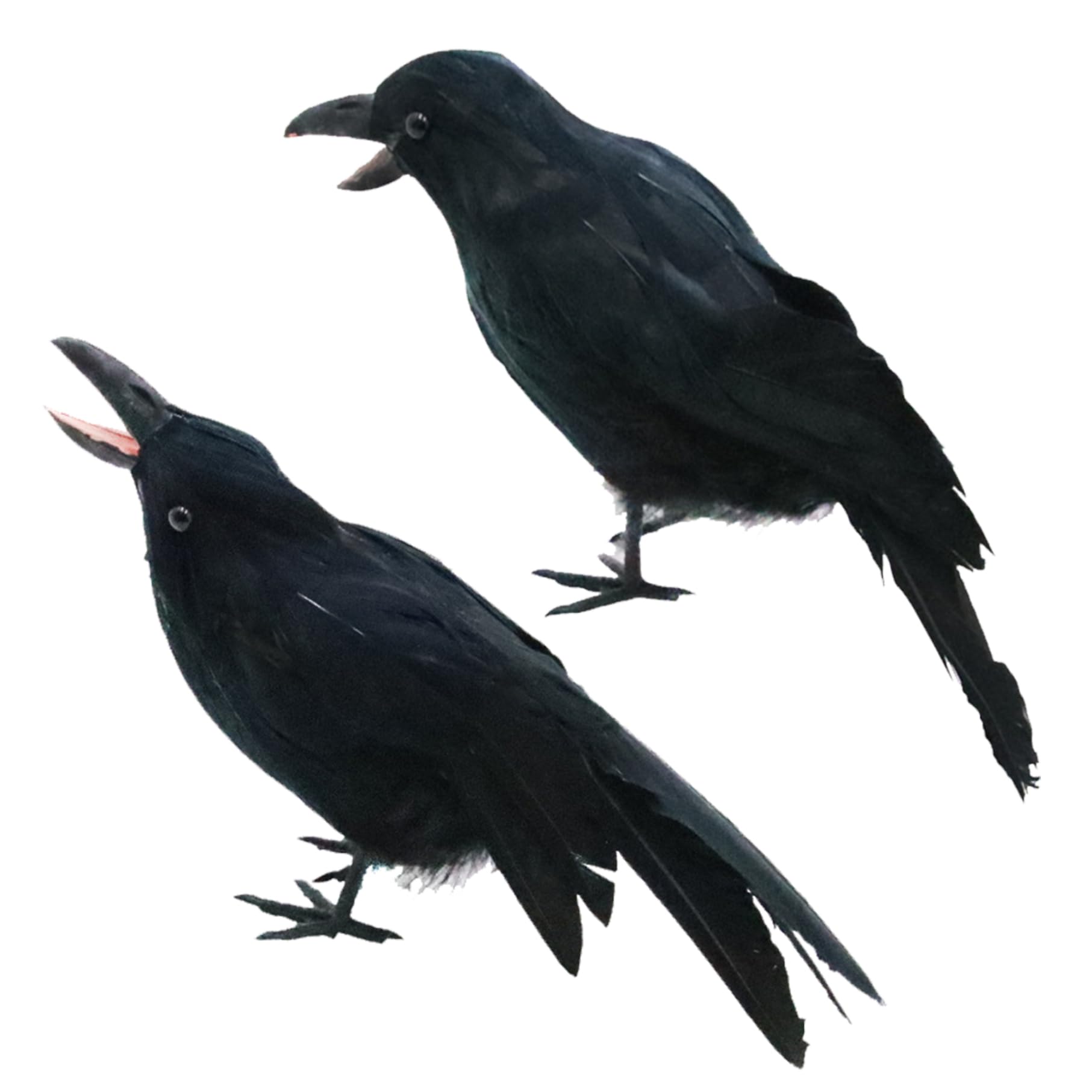 Takingup 2Pcs Halloween Decor Realistic Crow 9.5 and 9.8 Inch Large Black Feathered Standing Crows for Halloween Decor Birds Spooky Lifelike Raven for Yard Tree Garden Patio